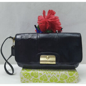 Coach Kristin Black Leather Flap Closure Wristlet - Wallet